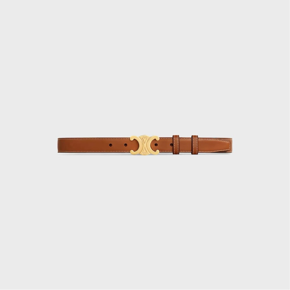 Celine Gold Buckle Brown Leather Belt